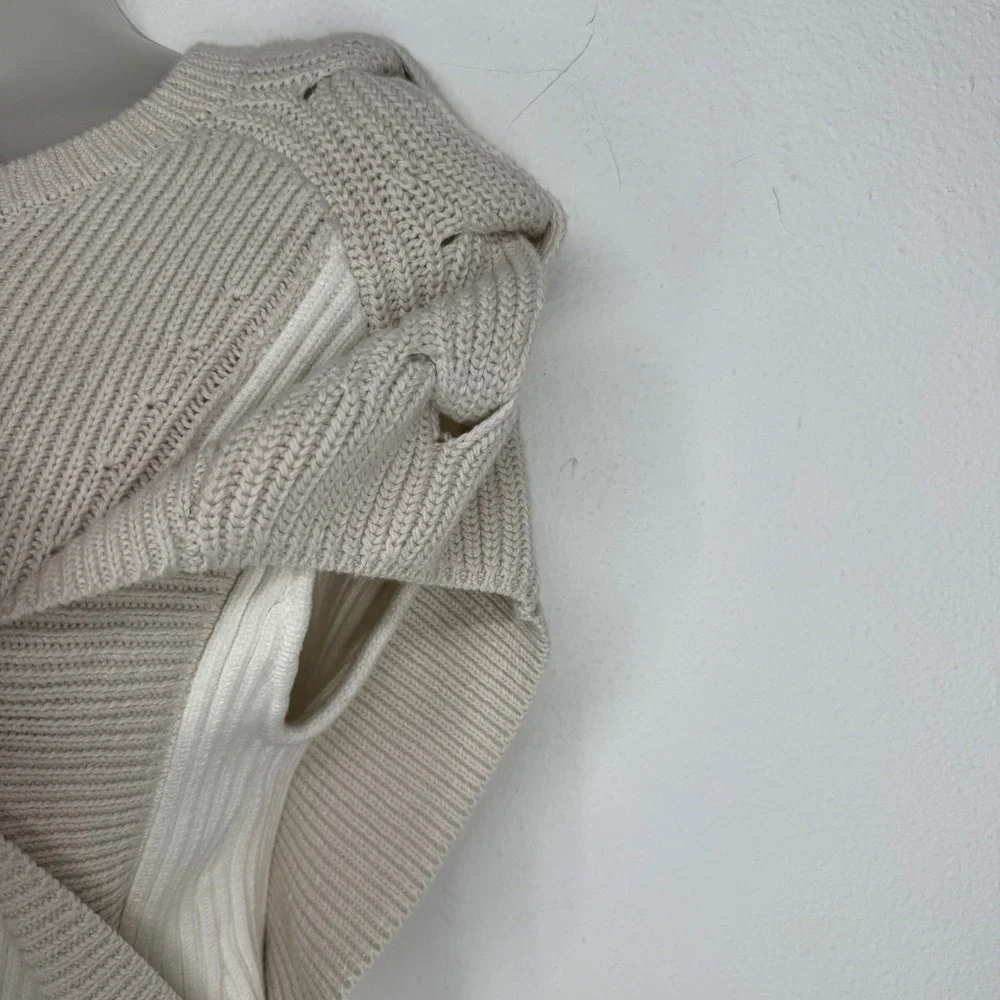 IRO Paris Kalou Ribbed Knit Two Tone Short Sleeve Sweater Beige Cream Small